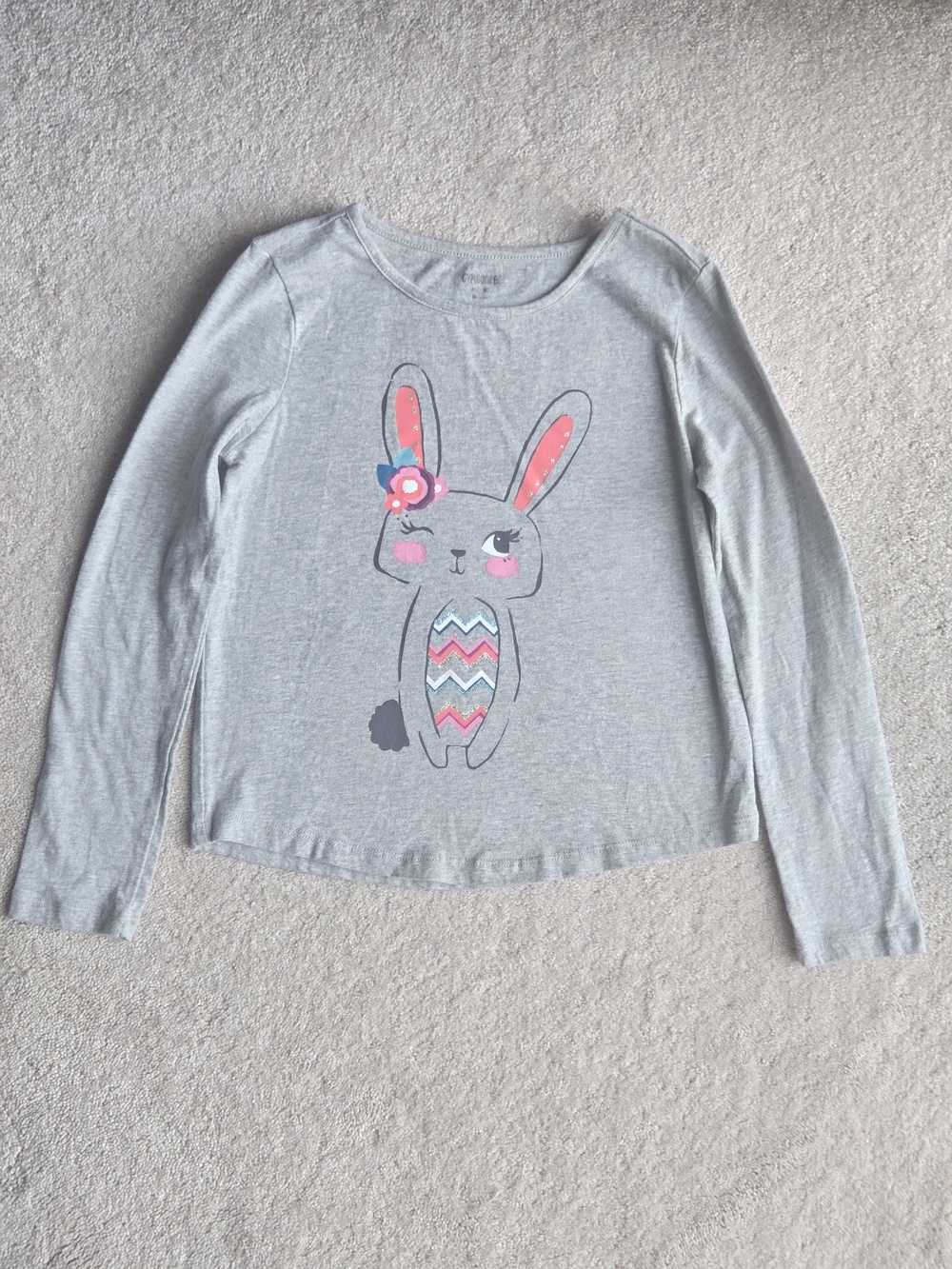 Gymboree Gray Long-Sleeve Bunny Top with Pink & Blue Accents